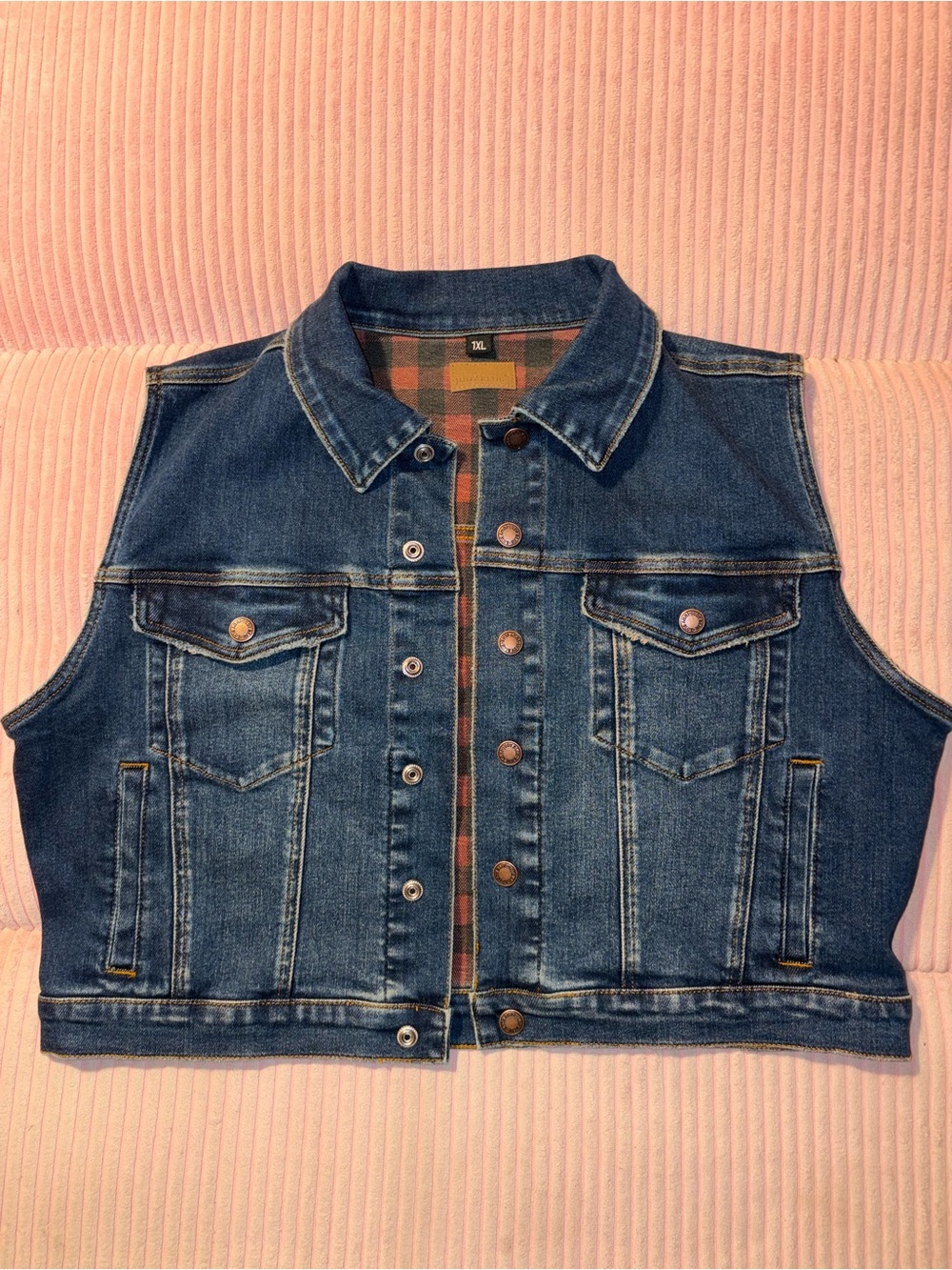 Judy Blue 1XL Denim Vest Plaid Lined Button Front Plus Size 1XL